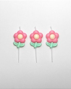 Vela flores rosa (03 un)