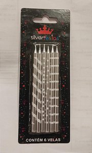 Vela palito prateada metalizado (6 und)
