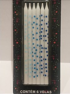 Vela palito poa azul (6 und)