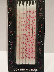 Vela palito poa rosa (6un)