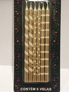 Vela palito dourado metalizado (6 und)