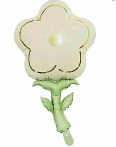 Balão metalizado margarida com caule creme fosco (1und)