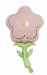Balão metalizado margarida com caule rosa fosco (1und)