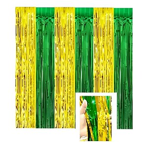 Cortina de franja metalizada dourado e verde (01 un)