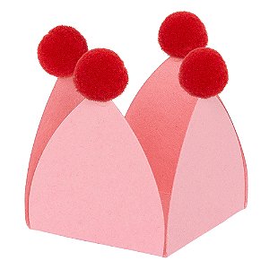 Forminha para doces rosa com pompons vermelho (20 und)