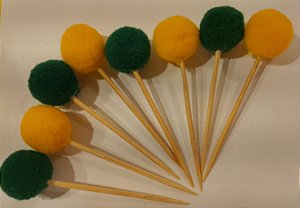 Toppers de pompom verde e amarelo copa (8und)