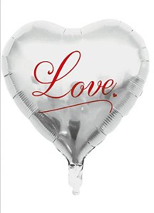 Balão coração prata love metalizado (1un)