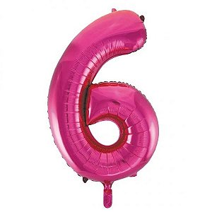 Balão numeral 6 rosa metalizado (1 un)