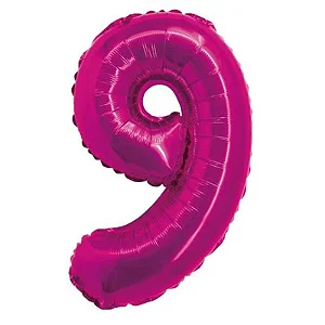 Balão numeral 9 rosa metalizado (1 un)