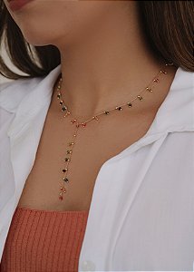 Colar Carolina - gravatinha com pedras naturais colors banho ouro 18k