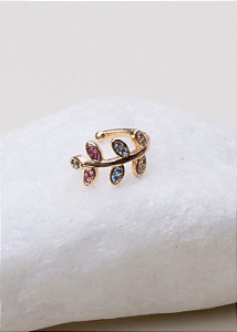 Piercing Gláucia - folhas zircônias colors banho ouro 18k