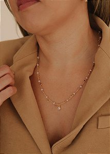 Colar Glória - pedras naturais rosa banho ouro 18k