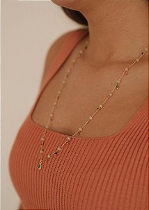 Colar Glória - pedras naturais oliva banho ouro 18k