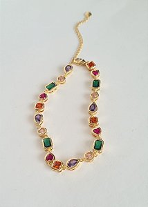 Pulseira Stella - zircônias coloridas banho ouro 18k