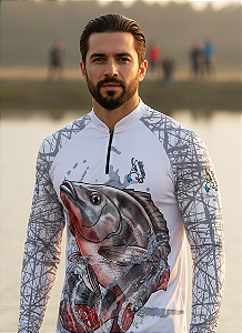 Camisa de Pesca UV50+ Tilápia Moviment Branca