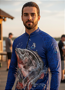 Camisa de Pesca UV50+ Tilápia Moviment Azul
