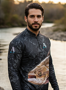 Camisa de Pesca UV50+ Tambaqui Senhor dos Lagos Preta