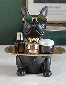 Escultura Bulldog Francês de Resina Bandeja – Preto