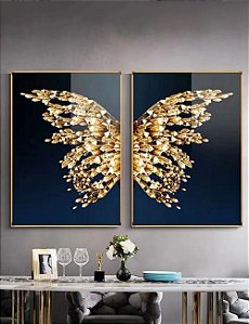 Conjunto 2 Telas Decorativas Borboleta Dourada em Canvas – Horizontal
