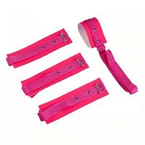 KIT BONDAGEM 4 AMARRAS EM COURO SINTÉTICO ROSA