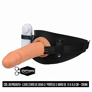 CINTA DE COXA C/ PRÓTESE E VIBRO DE 15cm x 4,5cm COR CREME - L330
