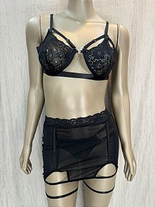 ANGEL CONJUNTO COM ARO E SAIA - PRETO