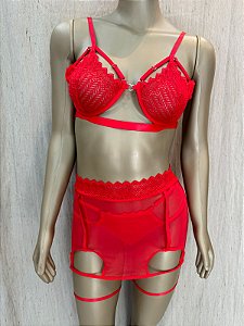 ANGEL CONJUNTO COM ARO E SAIA - VERMELHO