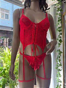 NADIA CONJ COM ARO E CINTA LIGA - VERMELHO