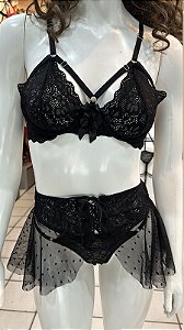 ANITA CONJUNTO C/ SAIA - PRETO