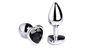 PLUG ANAL P CORAÇÃO CROMADO PEDRA PRETO - 5848