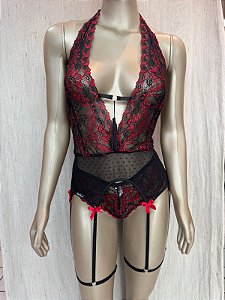 TIFANY BODY CINTA LIGA - PRETO C/ VERMELHO