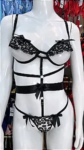 DESEJO BODY COM LAÇO - PRETO C/ TULE