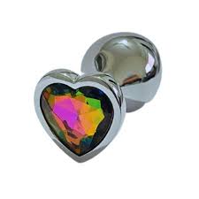 PLUG ANAL P CORAÇÃO CROMADO PEDRA FRUTA COR - 5848