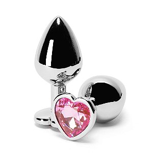 PLUG ANAL P CORAÇÃO CROMADO PEDRA ROSA - 5848