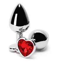 PLUG ANAL P CORAÇÃO CROMADO PEDRA VERMELHO - 5848