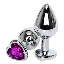 PLUG ANAL P CORAÇÃO CROMADO PEDRA ROXO - 5848