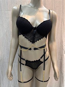 BARCELONA CONJUNTO COM CINTA LIGA - PRETO