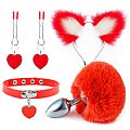 Kit Rabo de Coelho com Tiara de Orelhas Grampos para os seios em Metal e Gargantilha - 7340