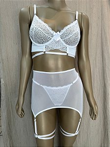 ITALIA CONJUNTO COM SAIA E CINTA LIGA - BRANCO
