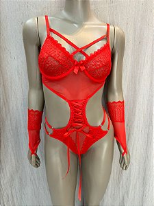 BODY TRANÇADO COM LUVA E ARO - VERMELHO