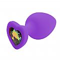 PLUG ANAL P  CORAÇÃO EM SILICONE ROXO C/ PEDRA FRUTA COR - 7205