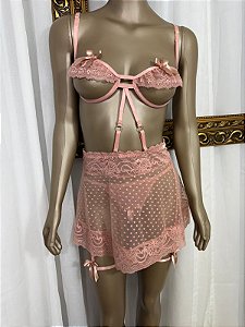 SEXY BELLE CONJ RENDA E TULE - ROSÉ
