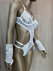BODY TRANÇADO COM LUVA E ARO - BRANCO