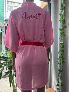 GLEICE HOBE BORDADO - ROSA C/ VERMELHO