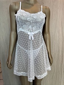 LUXO ÍNTIMO CAMISOLA RENDA E TULE - BRANCO