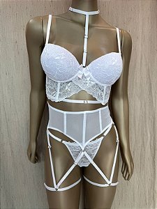 ADELIA CONJUNTO COM CINTA LIGA E BOJO - BRANCO