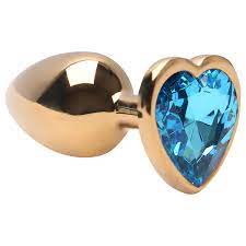 PLUG ANAL P CORAÇÃO DOURADO PEDRA AZUL CÉU - 7055