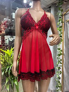 SENSUALITY CAMISOLA BOJO E TULE - VERMELHO C/ PRETO TAM - M