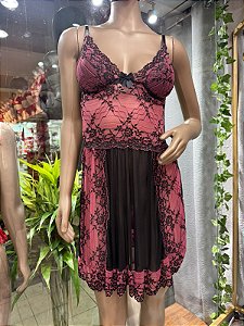 JULIETE CAMISOLA COM BOJO E TULE - PRETO C/ MARSALA TAM-M