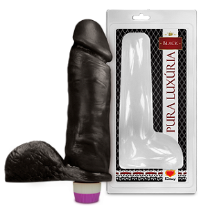 Pênis Realístico preto com Escroto e Vibro 20,5cm - PCP031